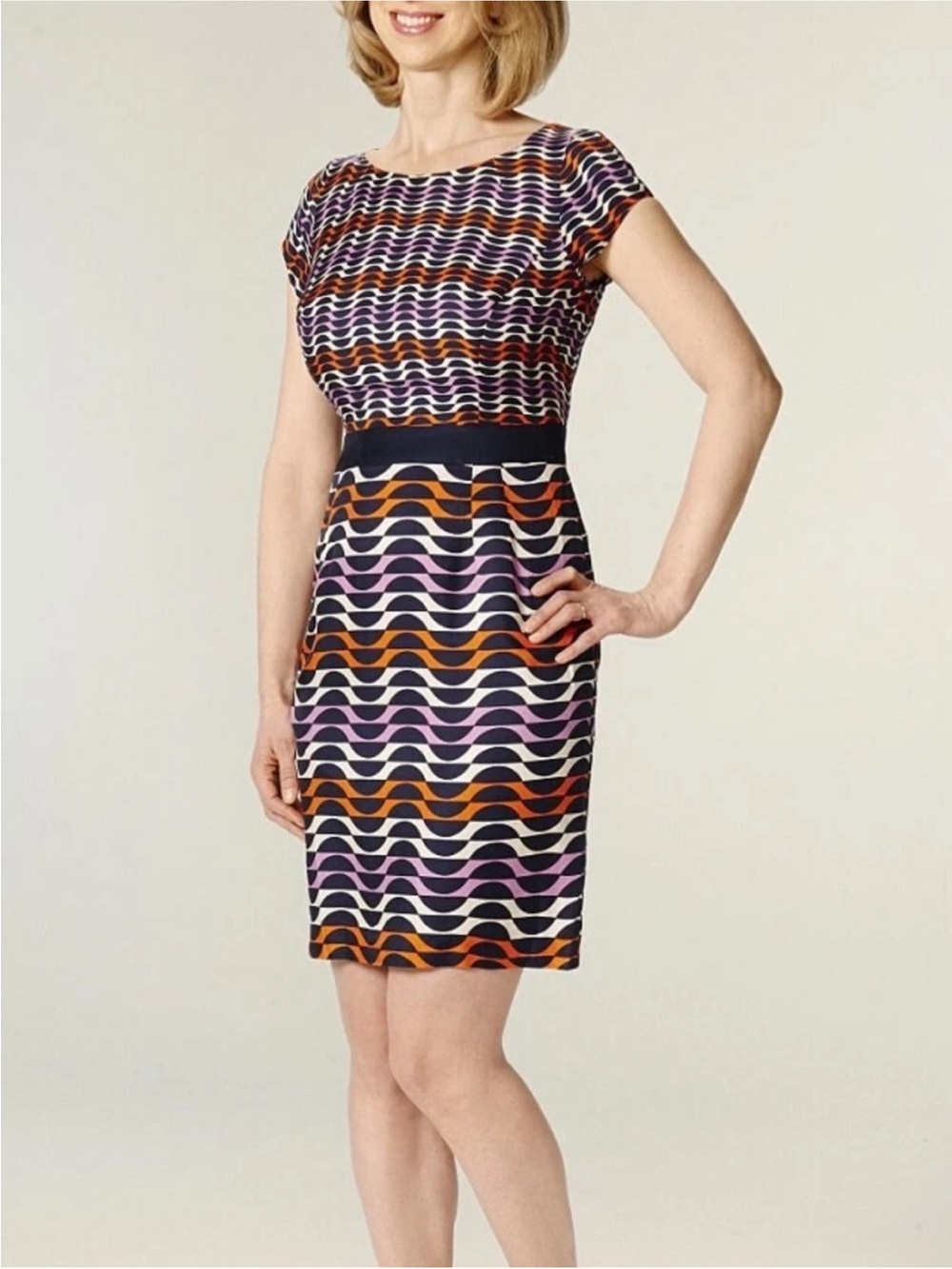 Boden Womens Dress  Silk Blend Sheath Striped Geometric Size 6 Multicolor